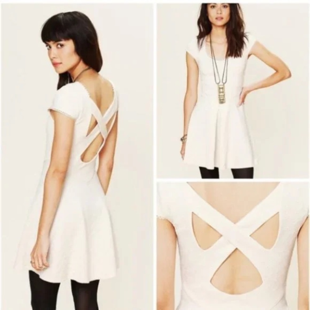 Free People Dress Ivory Cross-Back Skater Dress - Picture 2 of 6